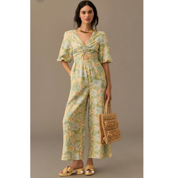 NWT Anthropologie x Sancia The Aida Floral Wide-Leg Jumpsuit $239 PLUS 1X Green - Picture 1 of 7